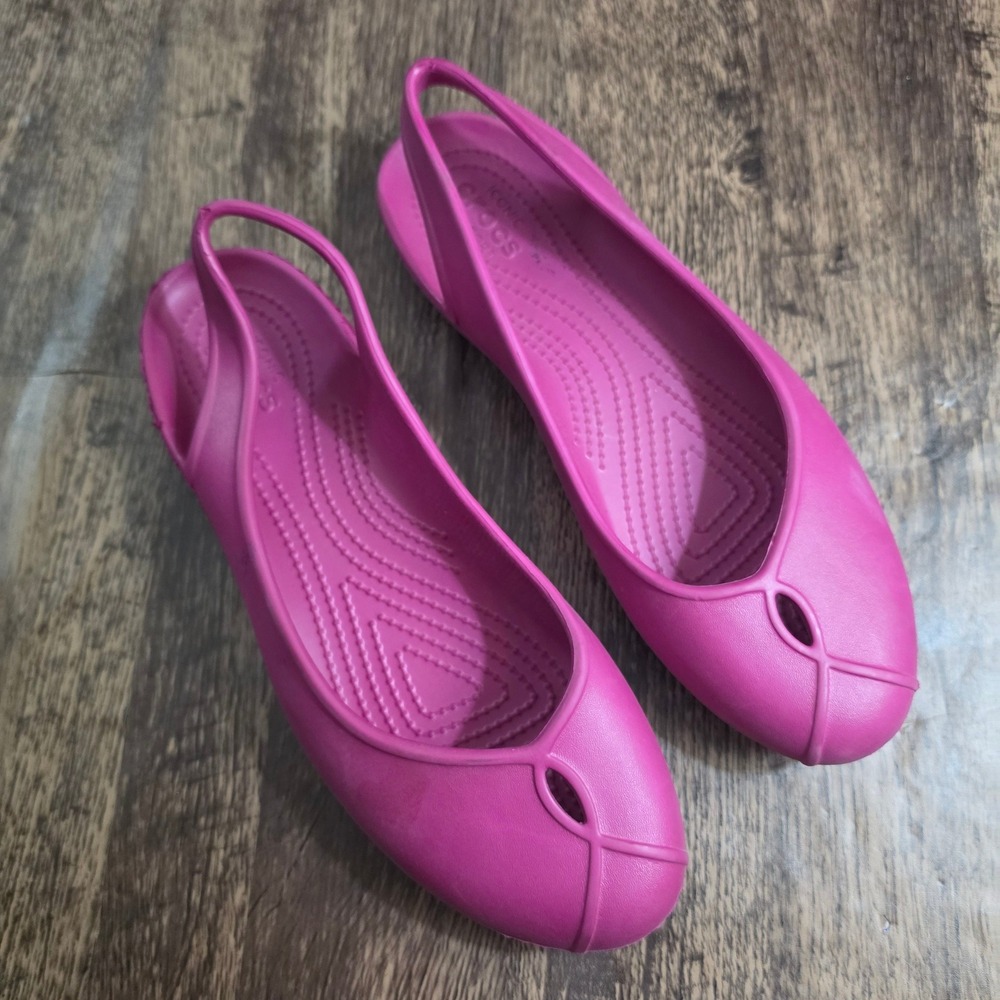 CROCS Rio Flat Shoes Womens 10 Pink Slingback Pointed Toe Comfort Comfort